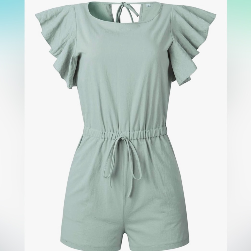 Amazon - Casual Ruffle Cap Sleeve Jumpsuits with elastic waist Belt